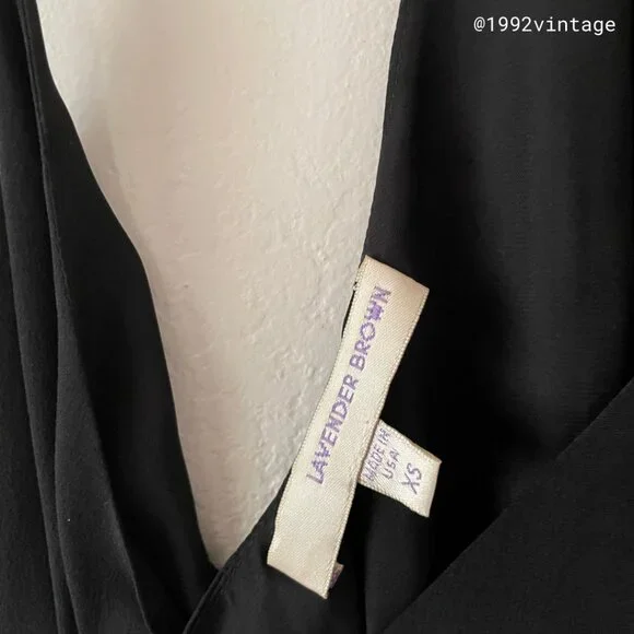 VINTAGE 90s Slip Midi Dress Black 100% Silk  | Size XS - Picture 8 of 9